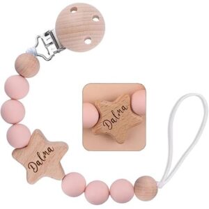 Personalized Customized Wooden Star Pacifier Clip for Baby