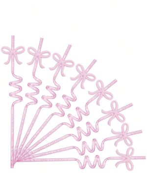 Pink Bow Straws, 1-piece pack